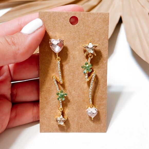 Heart star dangle earrings #817 - Picture 2 of 5